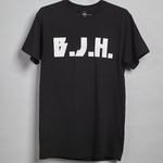 Black T-Shirt with "B.J.H." printed across the chest in a white "Heavy Metal" style type face.